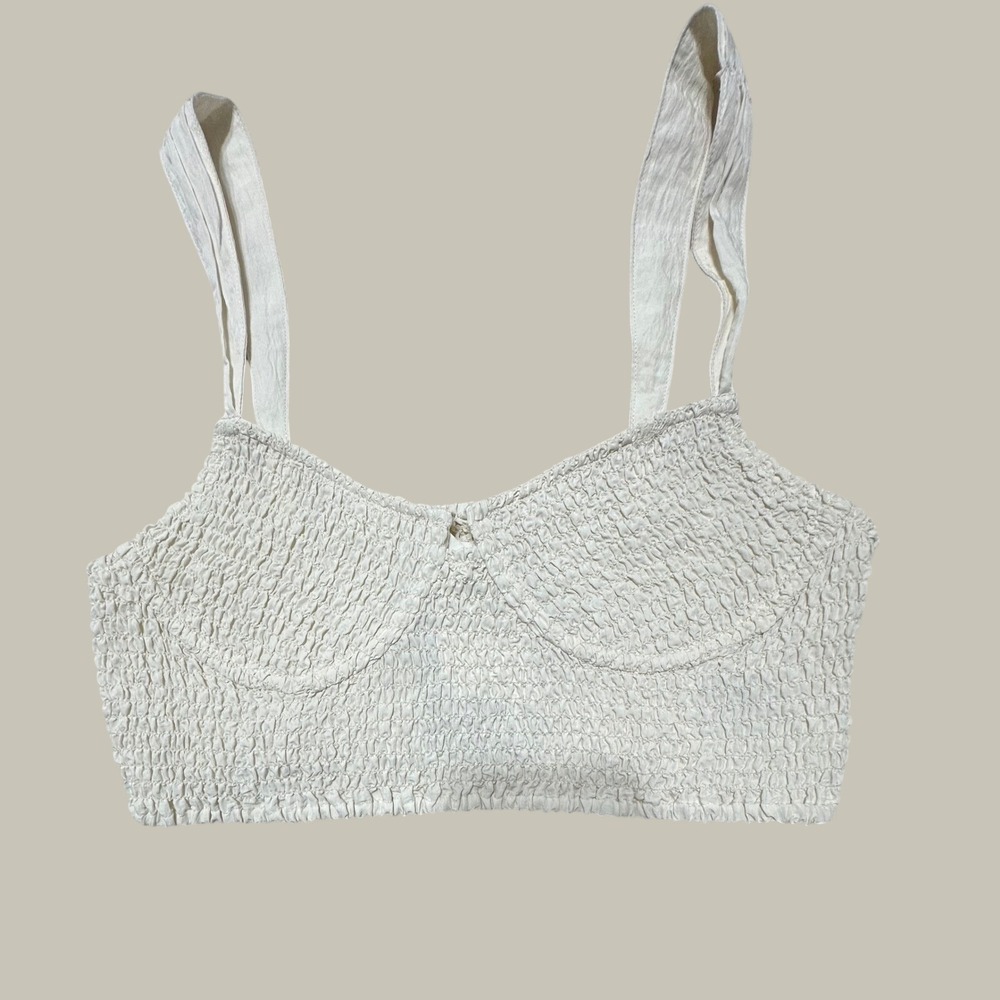 H&M Smocked Crop Top Women Size S Cream New Shirred Sweetheart Neck Tank 1169378